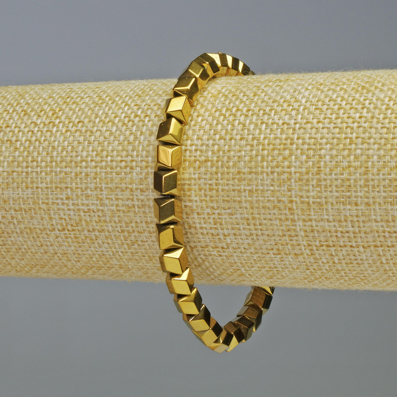 Hematite Bracelet with Hexagon Zigzag Shapes, Gold Color, 6x6 mm Diameter, 18 cm Length, Stretch