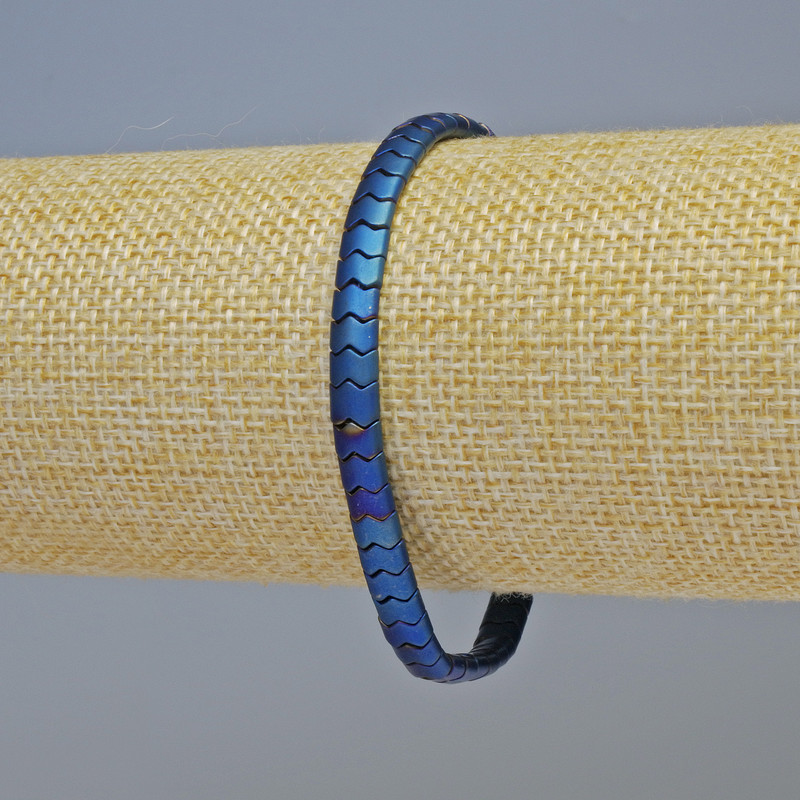 Hematite Bracelet Snake Zigzag Wave, Matte Blue, Bead Size 5x4x3 mm, Length 18 cm, Stretch