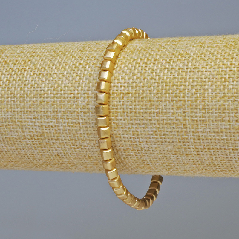 Hematite Bracelet - Cubes, Matte Gold Color, 4x4 mm, 18 cm Length, Stretch