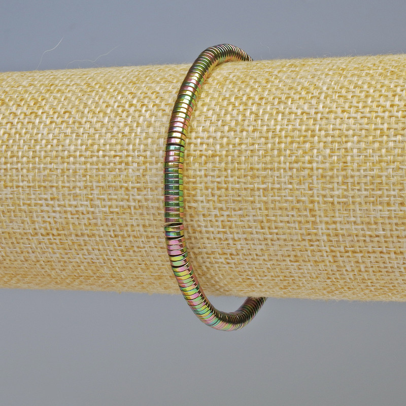 Hematite Rondelle Bracelet, Rainbow Multicolor, 4x1 mm, 18 cm, stretch