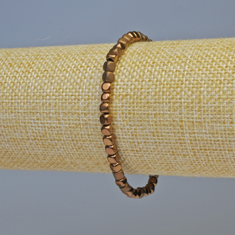 Браслет Гематит кубики колір мідь матовий та глянцевий, діаметр 4х4мм+-, довжина 18см+- стрейч