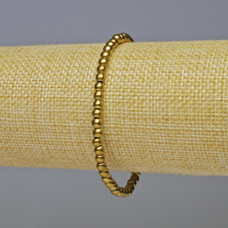 Hematite bracelet, smooth beads, dark gold color, 4mm diameter, 18cm length, stretch