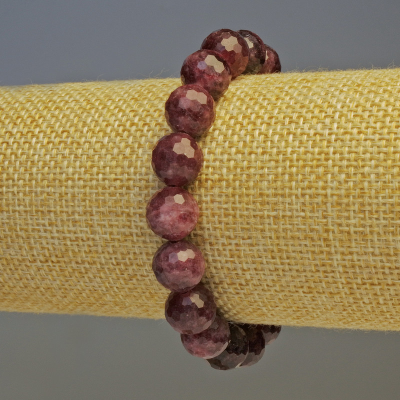 Rubellite Tourmaline Bracelet - Faceted Bead, 10 mm Diameter, 18 cm Stretch