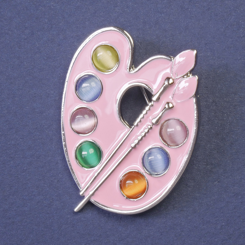 Brooch Palette with Enamel, Silver Metal 38×29mm+