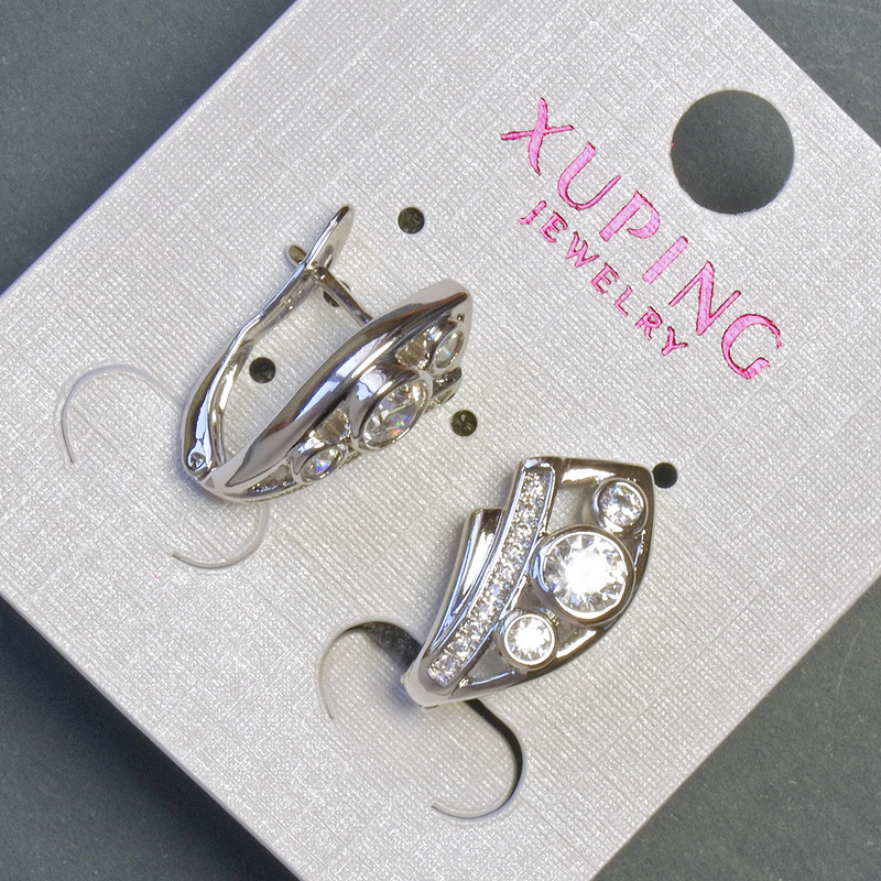 Xuping earrings with white zircons, length 18 mm, thickness 10 mm rhodium