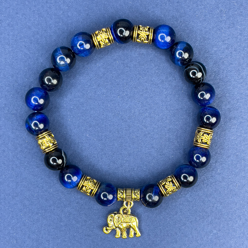 Браслет Котяче Око гладка кулька 8мм+-з металевими вставками, довжина 18см+- стрейч