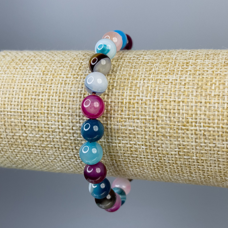 Agate Bracelet with Smooth Beads 8mm, Length 18 cm, Stretch