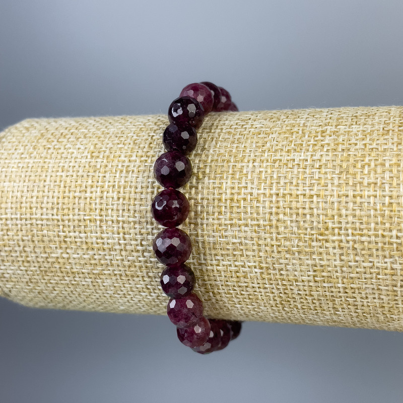 Bracelet Tourmaline Rubellite Faceted Bead 8mm, length 18cm, stretch