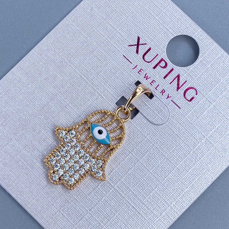 Pendant Xuping 'Hand of Fatima' with white crystals and an eye, diameter 16 mm, length 27 mm, 18K gold plating