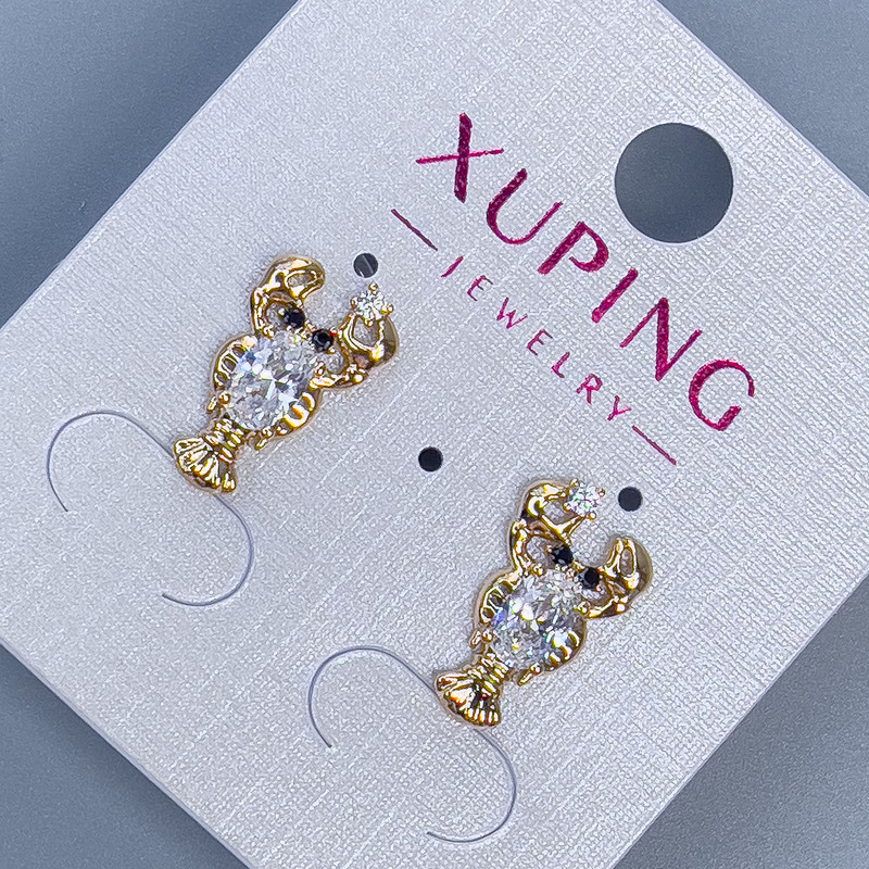 Xuping Cancer Stud Earrings with White Crystals, 16×9 mm diameter, +- 18K Gold Plating