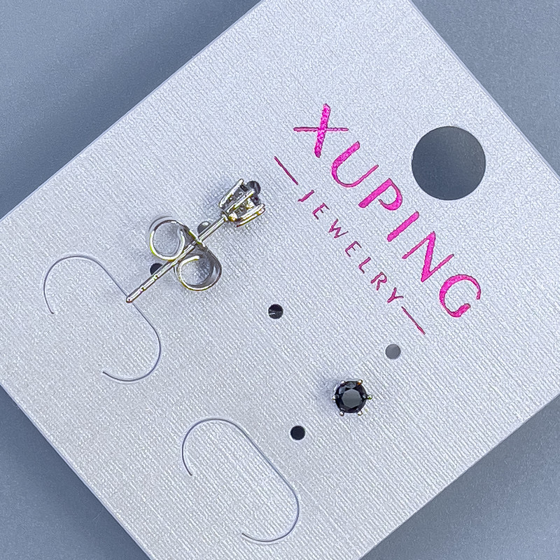 Xuping Stud Earrings with Black Stone, 3mm ± Rhodium