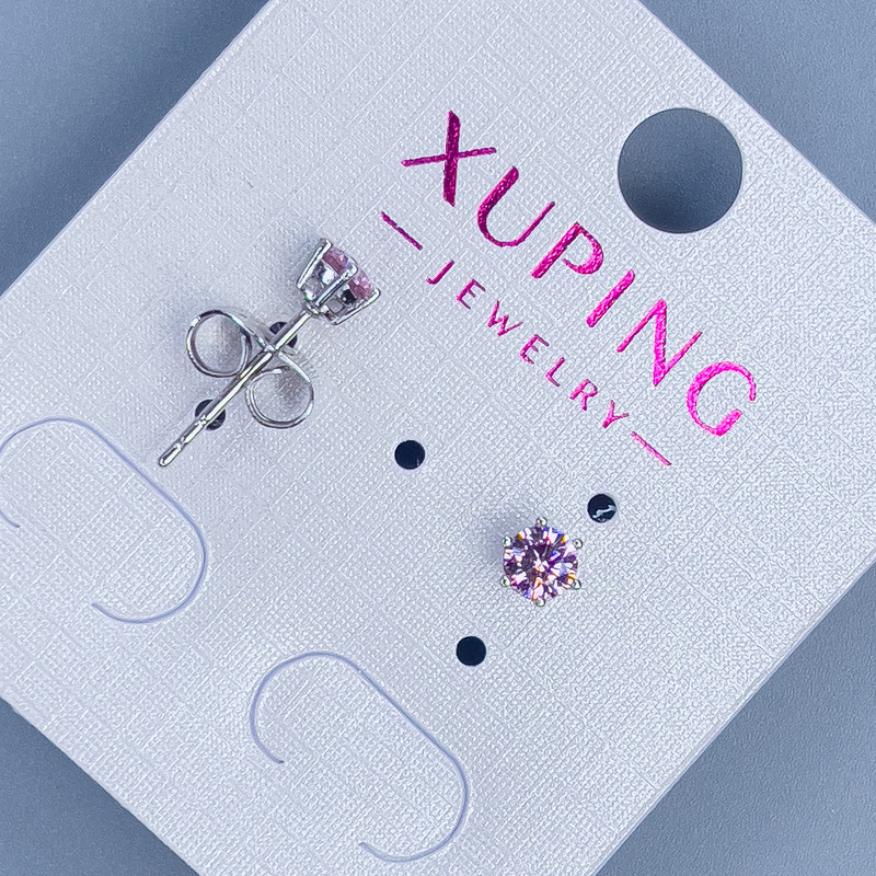 Xuping stud earrings with pink gemstone 3mm +/- rhodium-plated