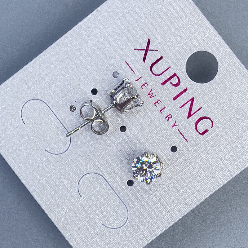 Xuping stud earrings with white stone, rhodium-plated, 6 mm