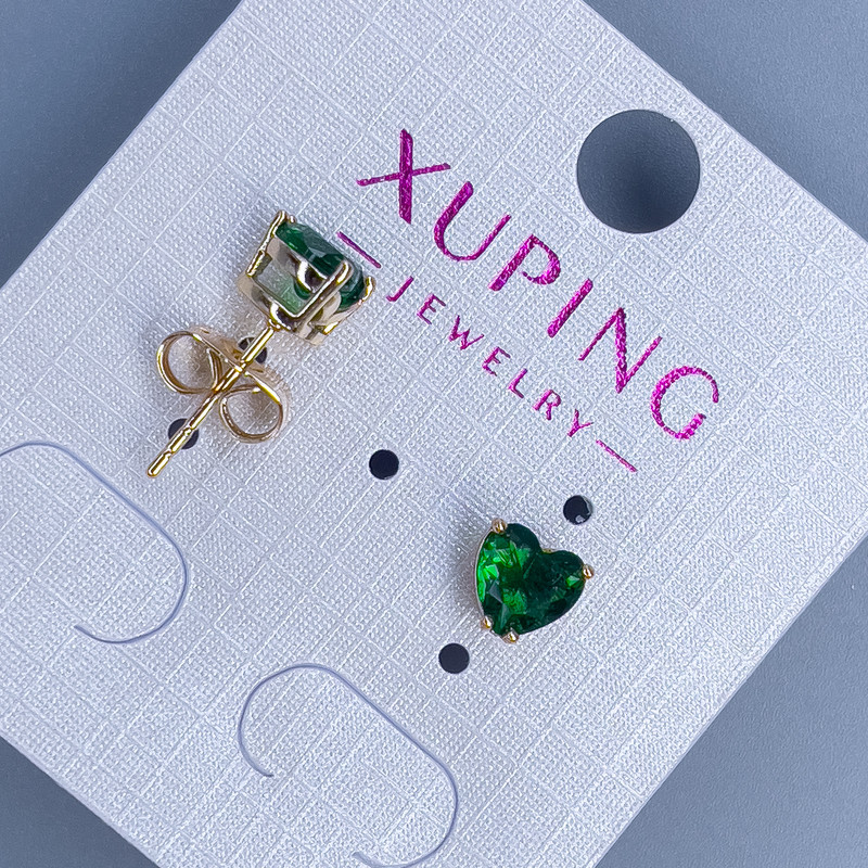 Xuping Heart with Green Stone Stud Earrings