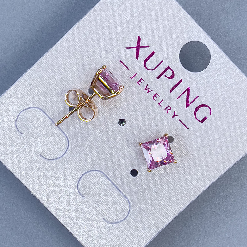 Xuping stud earrings with pink stone in a 'Quadro' setting, 6mm +/- 18K gold plating