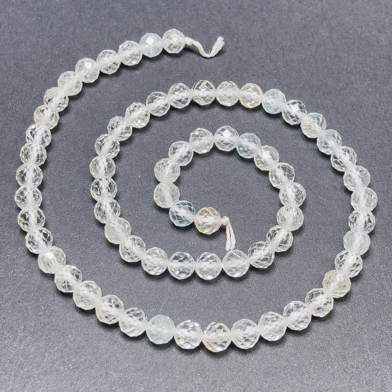 Rock Crystal Beads with Topaz on Thread, Faceted Bead, 6 mm Diameter, 39 cm Length +/-