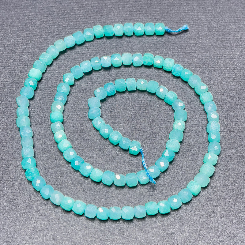 Amazonite Beads on Thread, Faceted Cubes, 4 mm Diameter, 39 cm Long