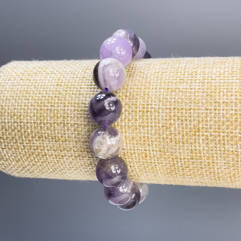 Amethyst Bracelet with Smooth Beads, 12 mm Diameter, 18 cm Length, Elastic