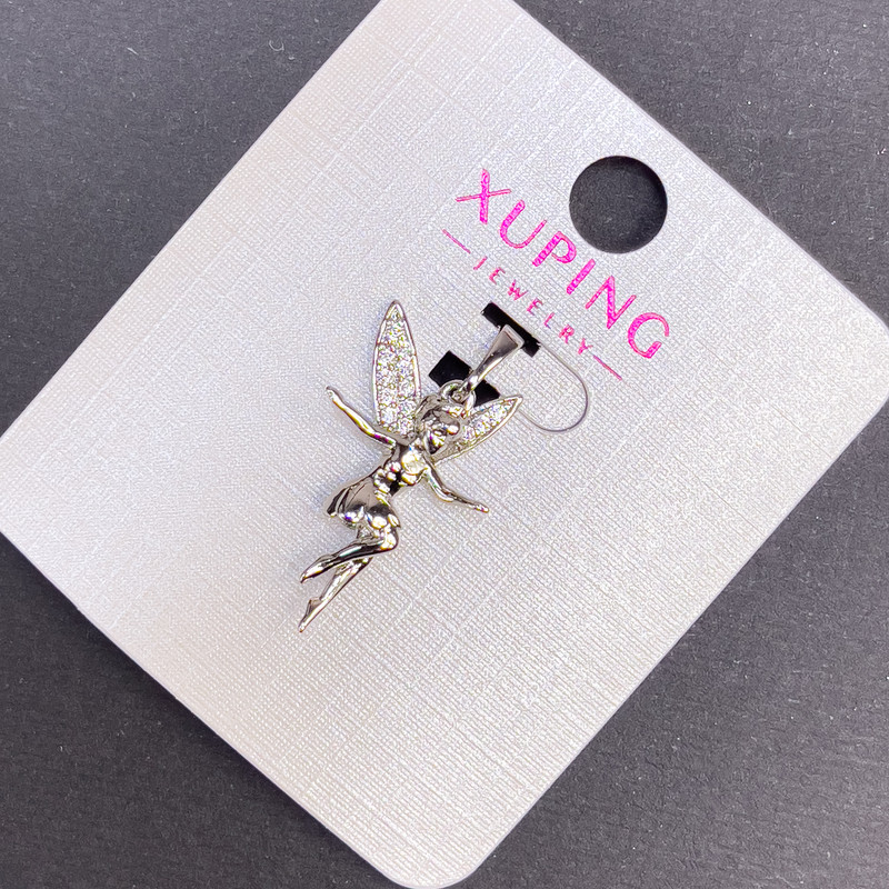 Кулон Xuping Фея з білими стразами, діаметр 14мм+ -, довжина 27мм+- родій