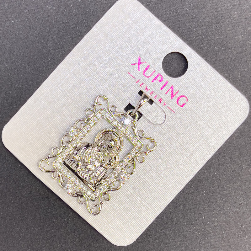 Xuping Icon Pendant with White Crystals, diameter about 20 mm, length about 32 mm, rhodium-plated