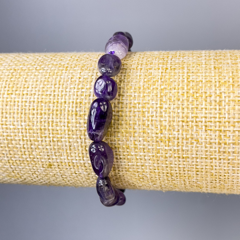 Amethyst Faceted Bracelet, 12x8 mm diameter, 18 cm length - stretch