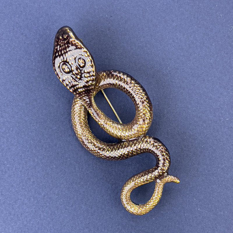 Brooch pendant 'Snake Cobra' bronze-gold metal 77x33mm+