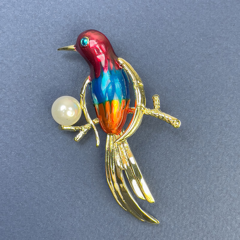 Colorful Bird Brooch with Pearl