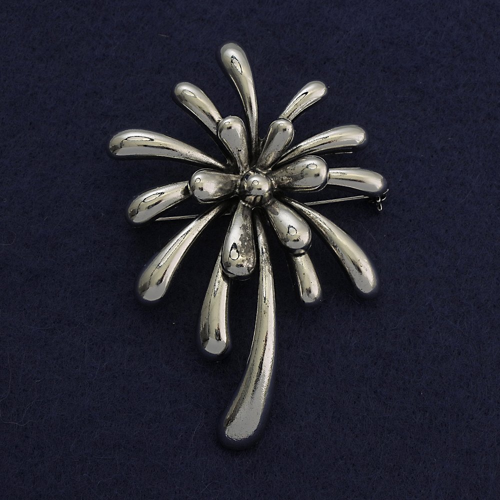 Chrysanthemum Flower Brooch in Silver-Tone Metal 55x81mm+