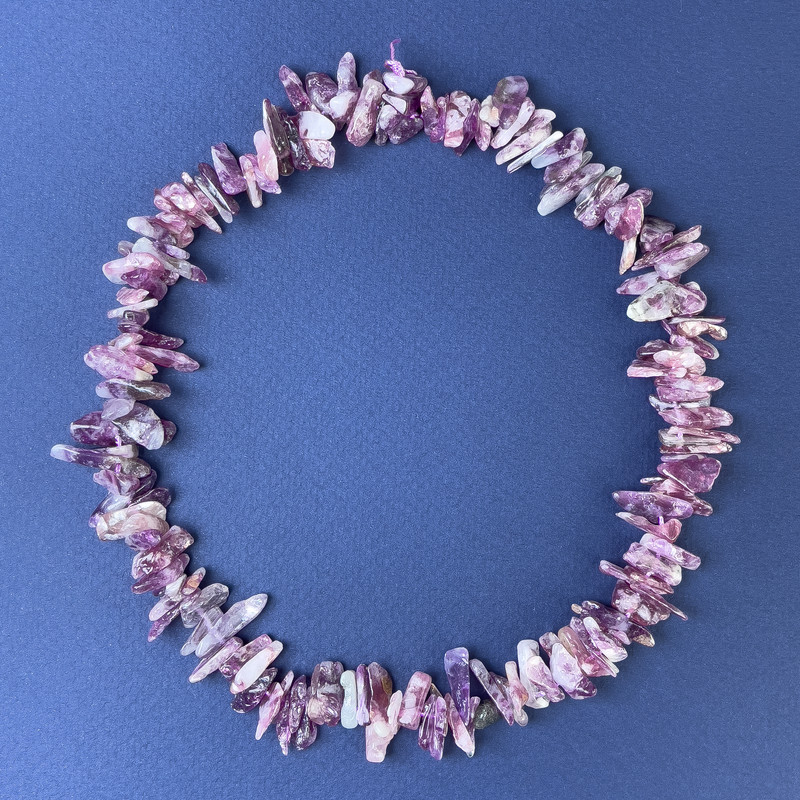 Tourmaline Chip-Needle Beads on Thread, 9–18×2–6 mm, Length 39 cm