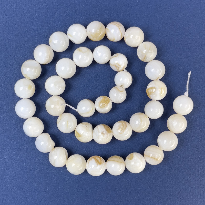Mother-of-Pearl Beads, Natural, Smooth Round 10mm ± on a Thread, Length 38cm+