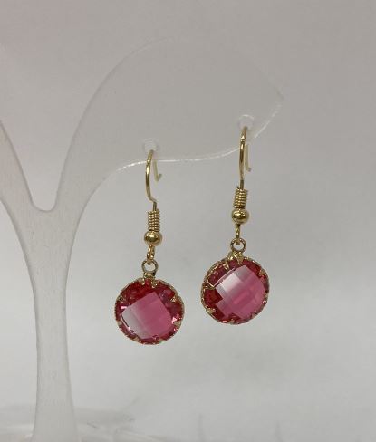 Pink Crystal Earrings, diameter about 12 mm, length 30 mm