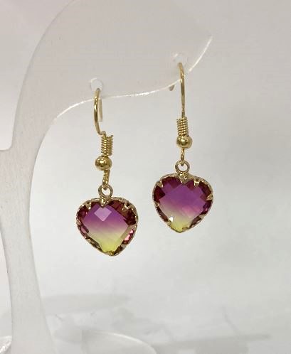 Multicolor Heart Earrings, 12mm diameter, ~34mm length