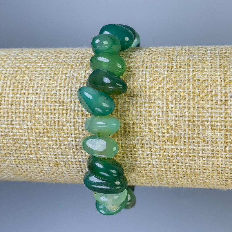 Green Agate Faceted Bracelet, bead diameter 9-14×7-9 mm, length 18 cm, stretch