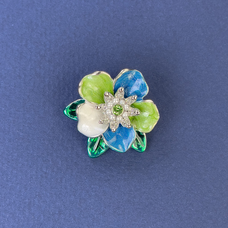 Brooch 'Flower', diameter about 25 mm, multicolored enamel with crystals