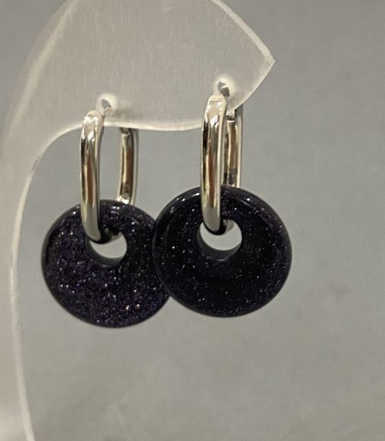 Earrings Aventurine 'Blue Sand - Cairo Night' Donut Bead, diameter 18mm±, length 30mm±