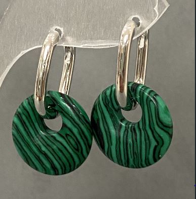 Malachite Hoop Earrings, diameter 18mm, length 30mm