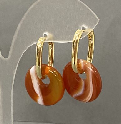 Carnelian Donut Earrings, 18mm diameter, 31mm length