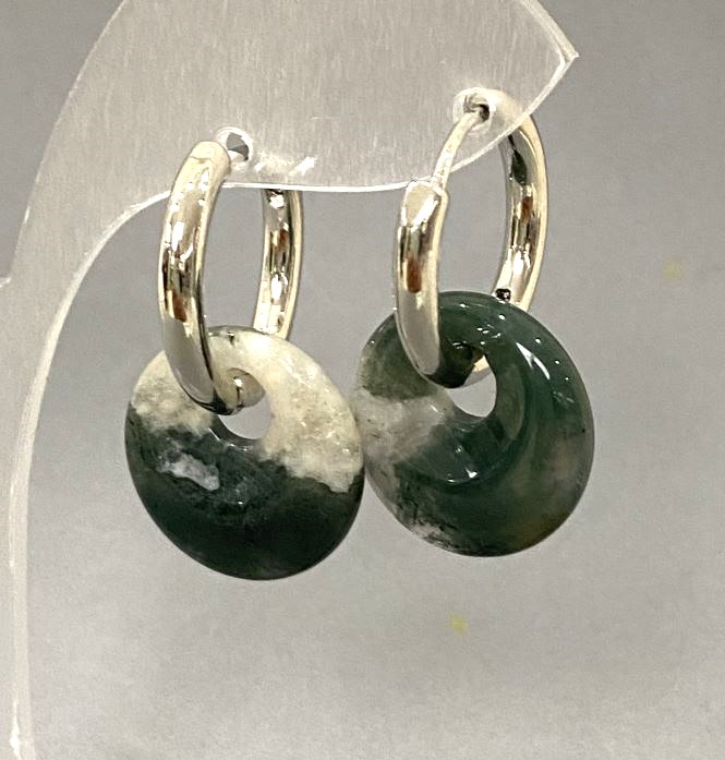 Jasper Donut Hoop Earrings with Ring Stud, 18mm Diameter, 31mm Length