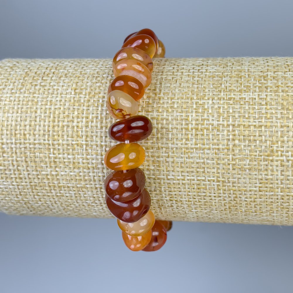 Carnelian Bracelet with Faceted Beads, 8–15×5–8 mm diameter, 18 cm stretch