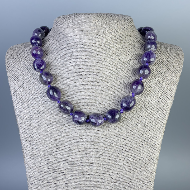 Faceted Amethyst Necklace 15x15mm, length 50 cm, with clasp