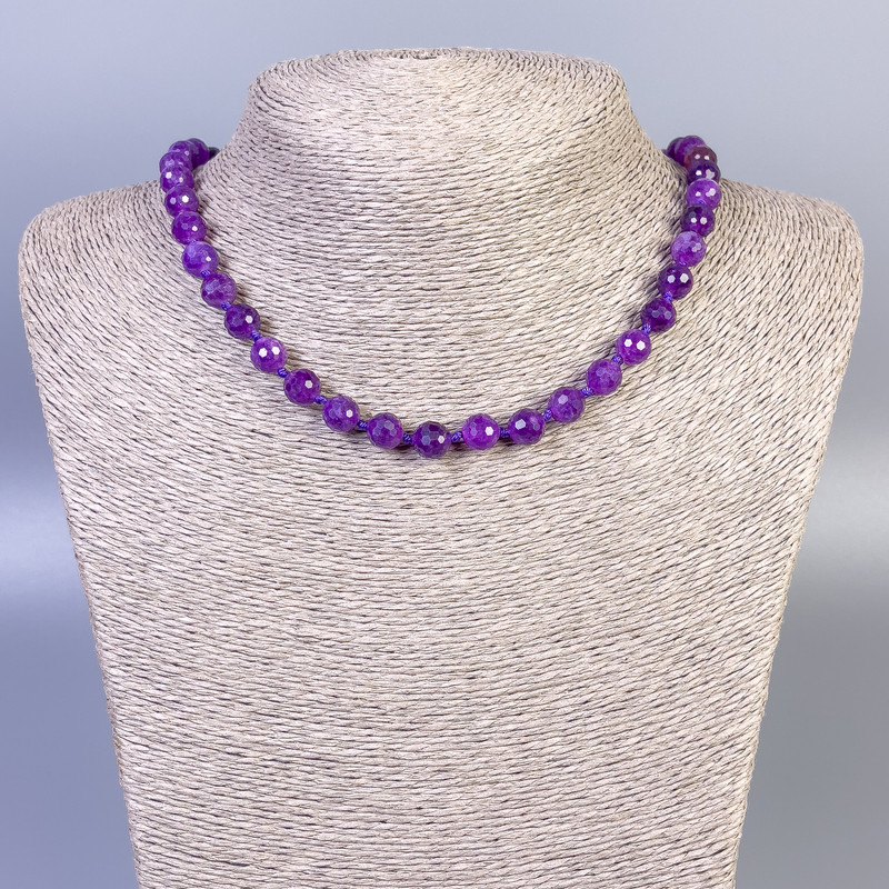 Sugilite Necklace with Faceted Beads, 8mm Diameter, 45 cm Length, with Clasp