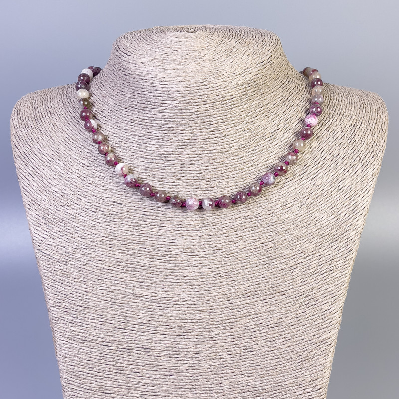 Tourmaline Necklace with Smooth Beads, 6 mm Diameter, 50 cm Length, with Clasp
