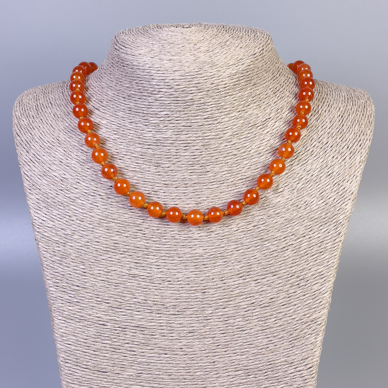 Carnelian necklace with smooth beads, 8 mm diameter, 45 cm length ± with clasp