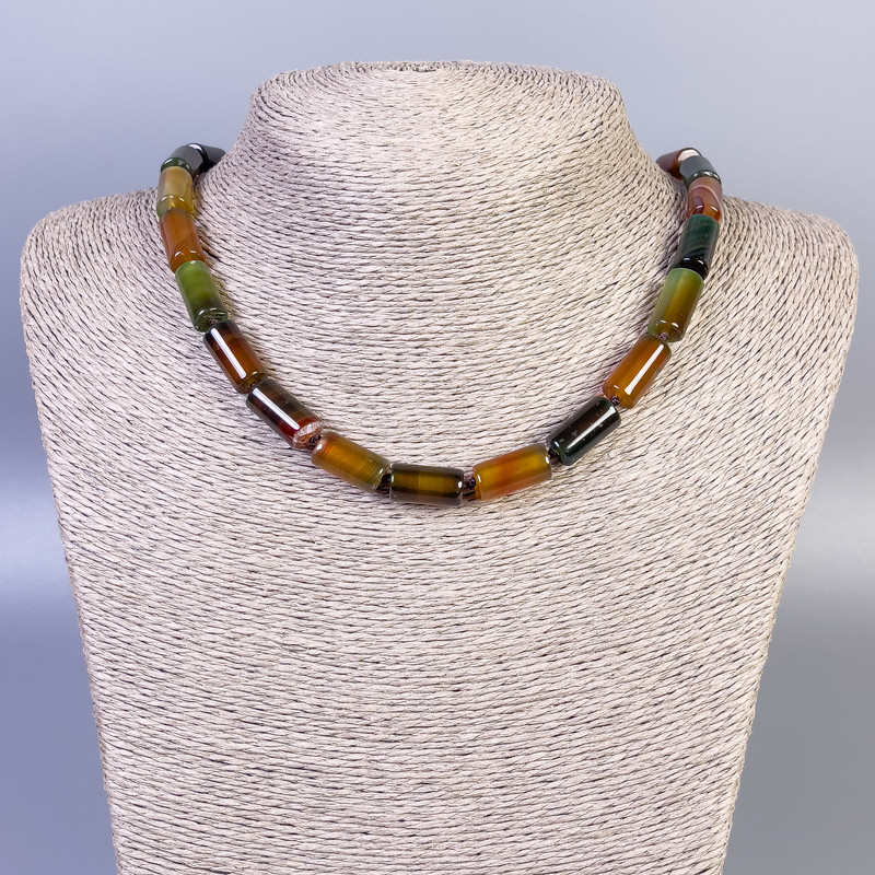 Agate Necklace with Smooth Cylinders, 15x8 mm diameter, 45 cm length, with clasp