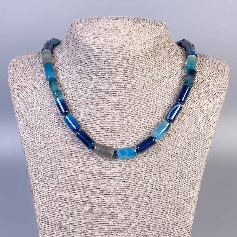 Agate Necklace with Smooth Cylindrical Beads, 15×8 mm Diameter, 45 cm Length, with Clasp