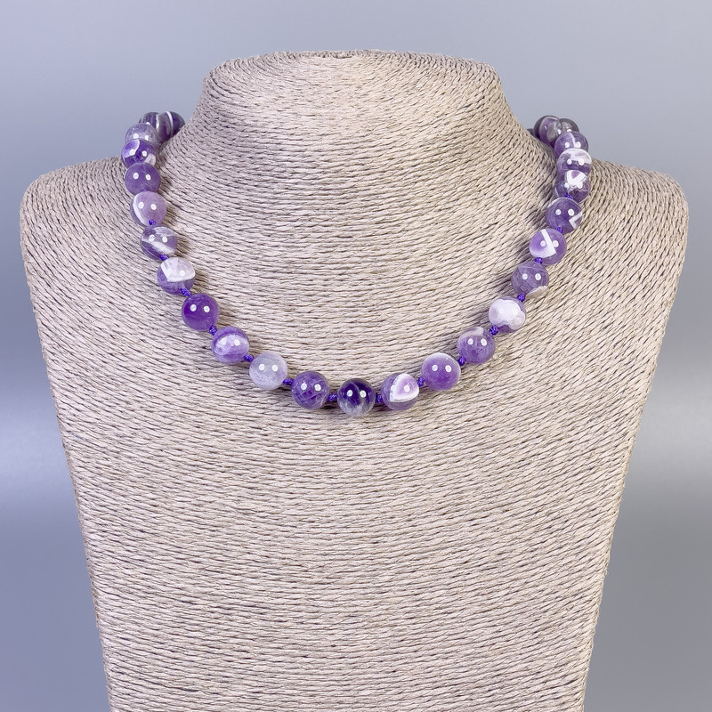 Amethyst Necklace with Smooth Bead, 10 mm diameter, 50 cm length ± with clasp