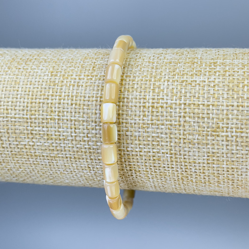 Faceted Mother-of-Pearl Bracelet, 6x5 mm Beads, 18 cm Stretch