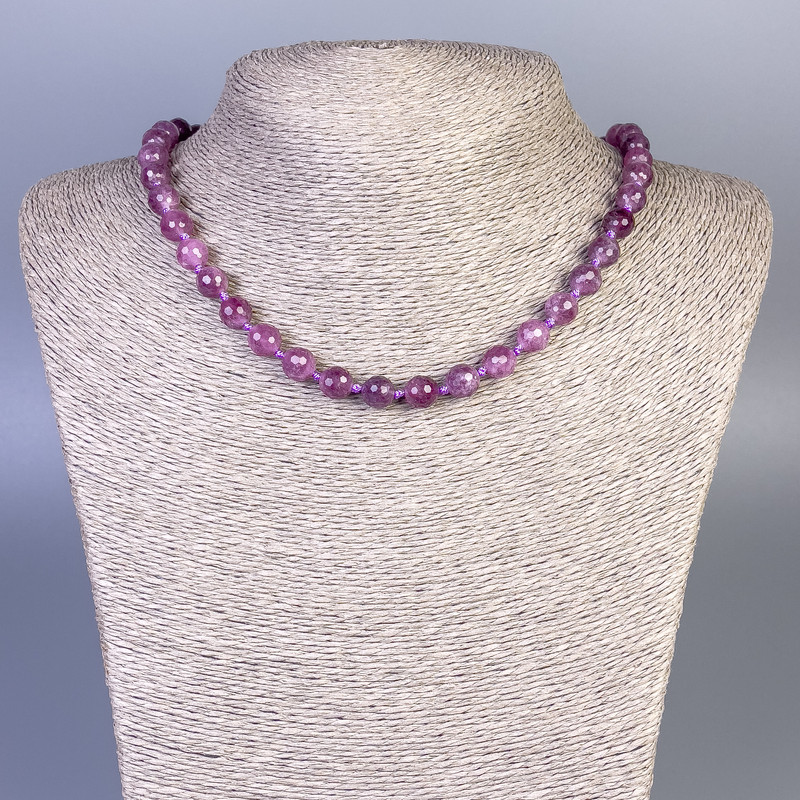 Rubellite Tourmaline Necklace with Faceted Beads, 8 mm Diameter, 50 cm Length, with Clasp