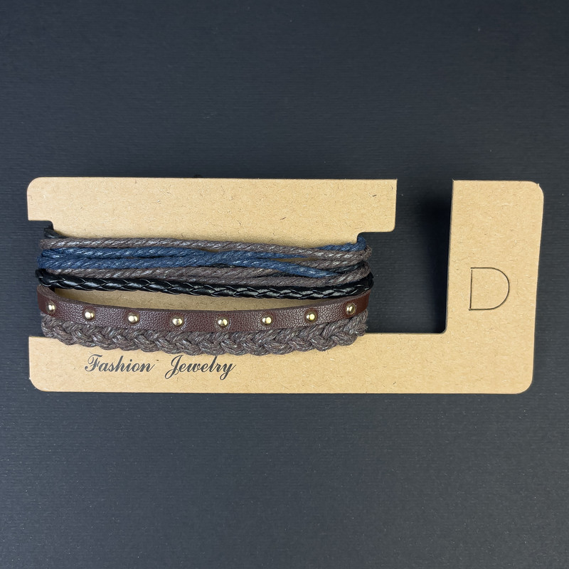 Triple bracelet made of eco leather and textile with a drawstring, length 18-24 cm+