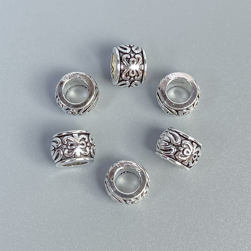 Bead insert fittings, silver metal color, 7x6 mm size, hole diameter ~3 mm, packaging 20 g (~25 pcs)